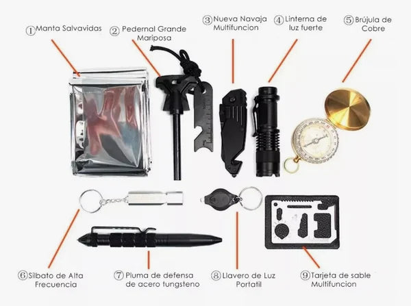 KIT 12 HERRAMIENTAS DE SUPERVIVENCIA